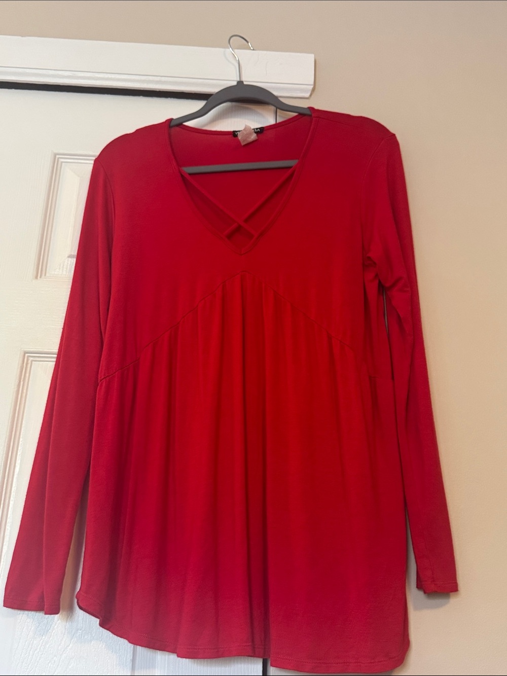 HEIMISH USA Red Long Sleeve V-Neck Crisscross Tunic Top